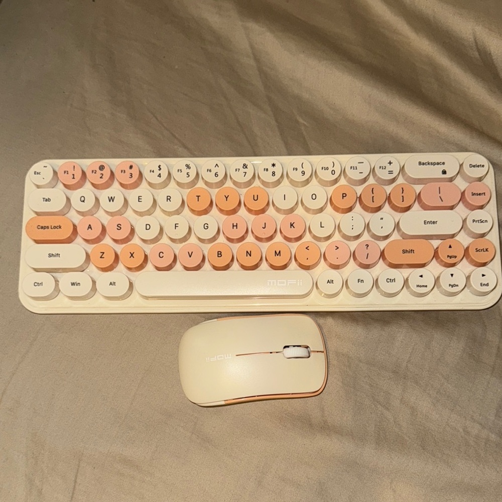 Cream and Pink Wireless Keyboard and Mouse Set